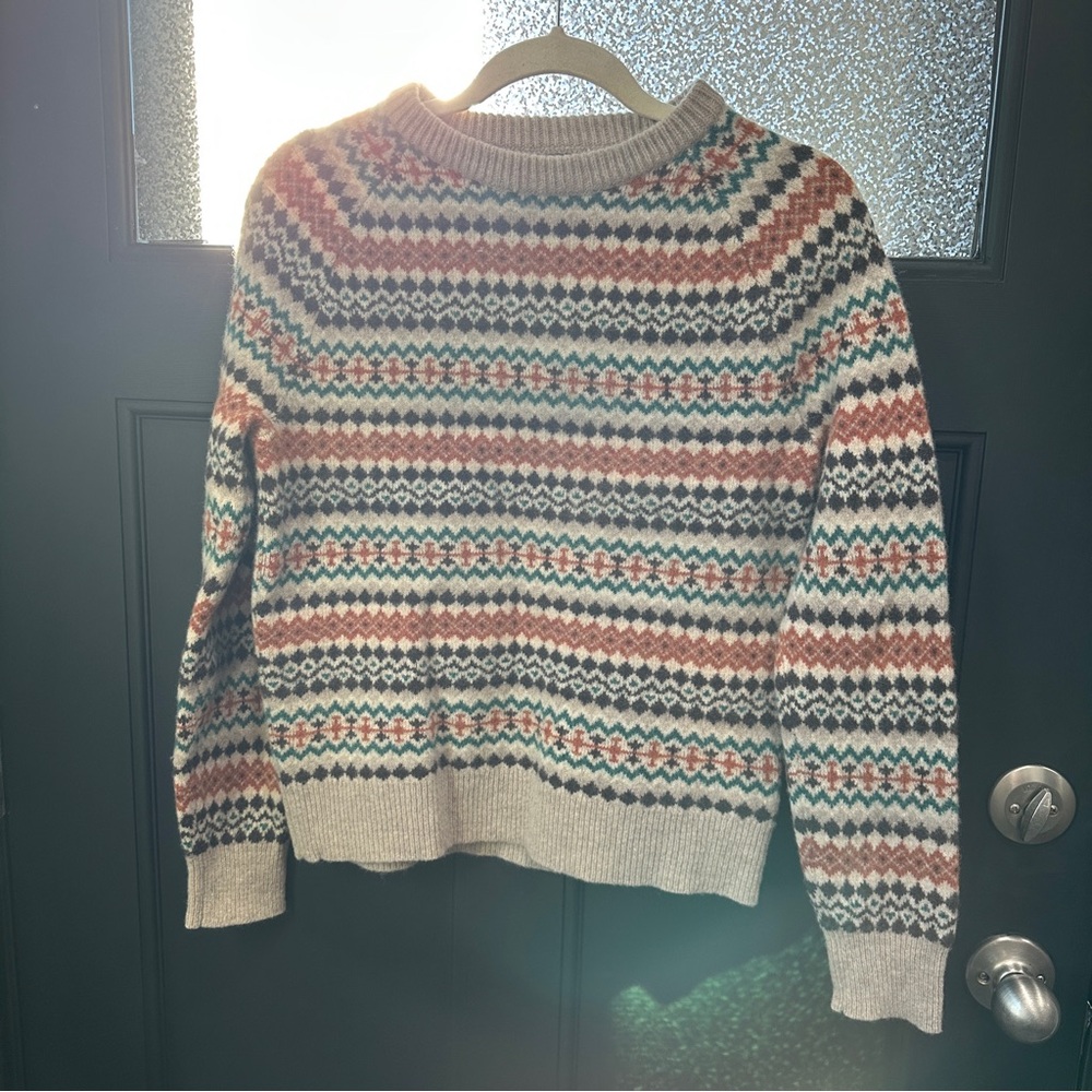 J. Crew Fair Isle Wool Knit Nordic Lambswool Grandpa Sweater Small